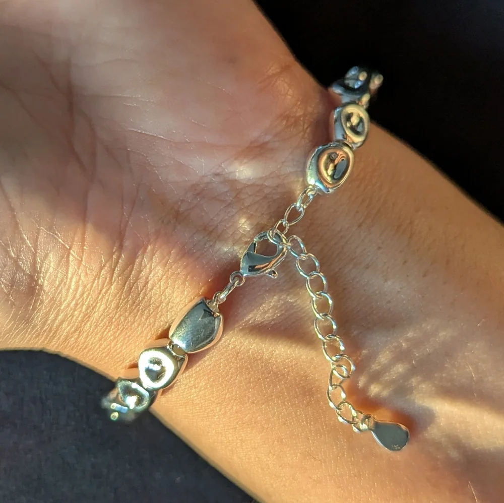 925 Solid Sterling Silver Beaded Bangle Bracelet Minimalist Quiet Luxury Pebble - Picture 3 of 6